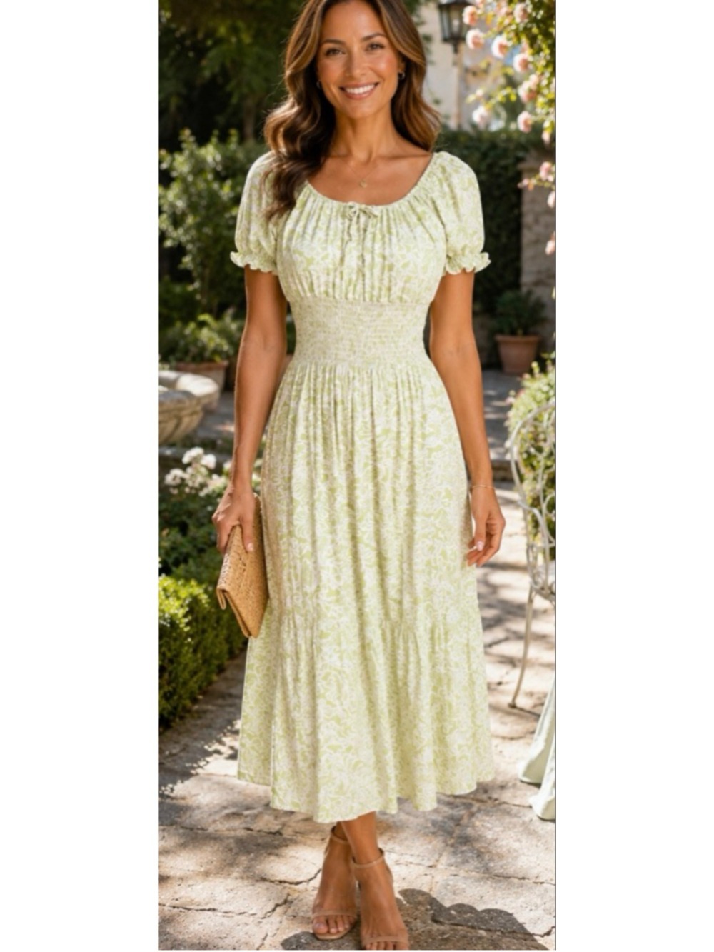 New Kindred Green & White Floral Maxi Dress M